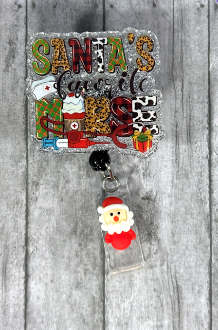 Handmade Santa's Favorite Nurse Badge Reel