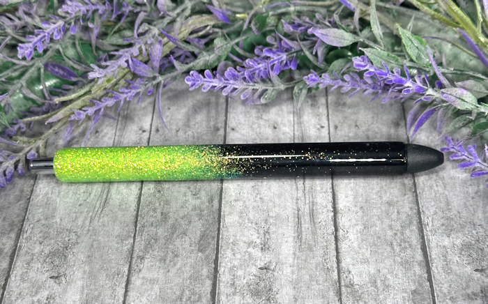 Handmade Ombre Black and Bright Green glitter pen with free refill
