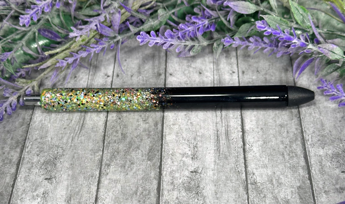 Handmade Ombre Black and Green Party Mix glitter pen with free refill