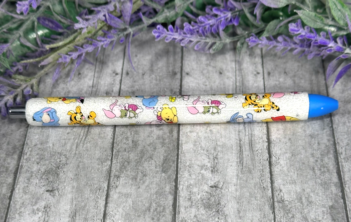 Handmade Baby Winnie the Pooh and Friends glitter pen with free refill