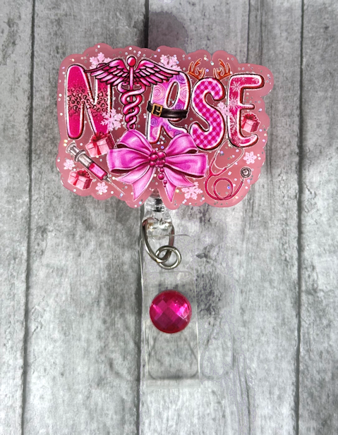 Handmade Nurse Badge Reel pink