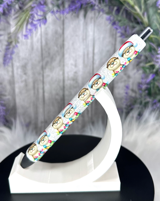 Handmade Christmas Otters glitter pen with free refill