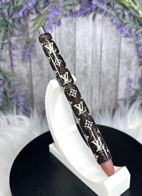 Handmade Louis Vuitton on brown glitter pen with free refill