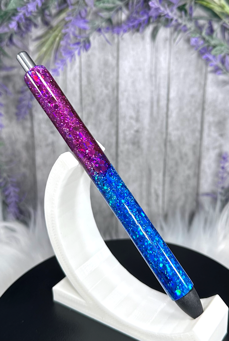 Handmade Ombre Dark pink and dark blue glitter pen with free refill