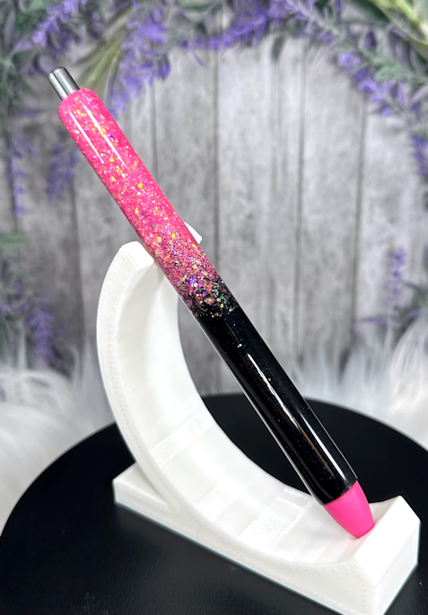 Handmade Ombre Hot Pink and Black glitter pen with free refill