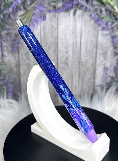 Handmade Lavender Flowers on blue glitter pen with free refill