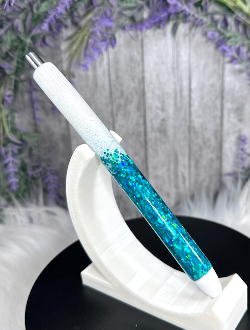 Handmade Ombre Dark Aqua and White glitter pen with free refill