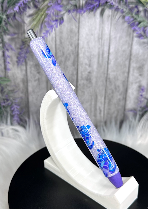 Handmade Sea Turtles on lavender glitter pen with free refill