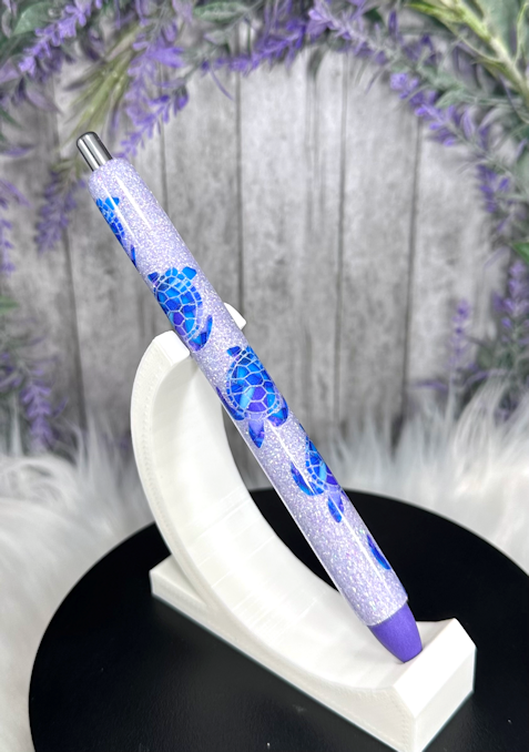 Handmade Sea Turtles on lavender glitter pen with free refill