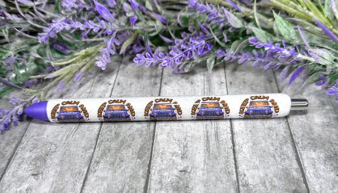 Handmade Keep Calm Jeep glitter pen with free refill