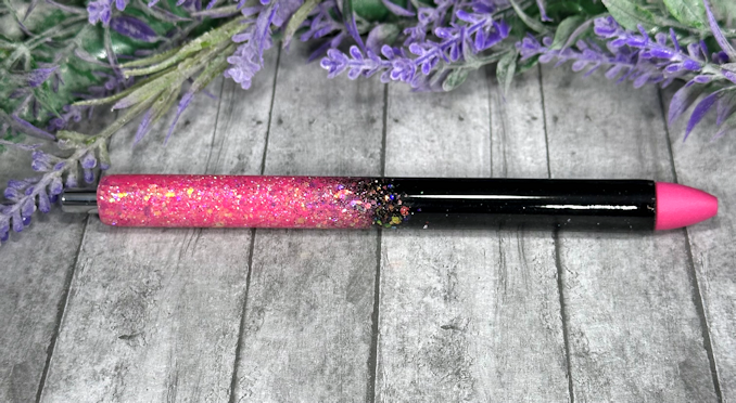 Handmade Ombre Hot Pink and Black glitter pen with free refill