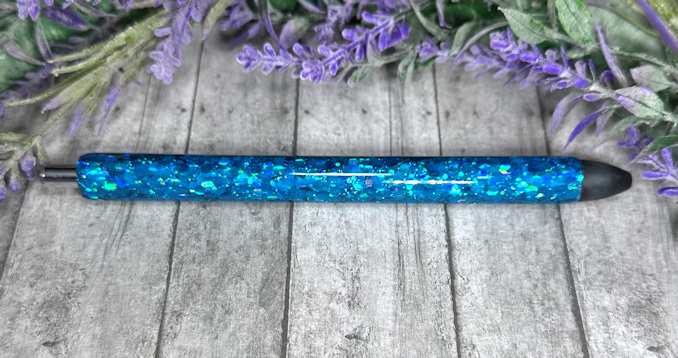 Handmade Dark Aqua glitter pen with free refill