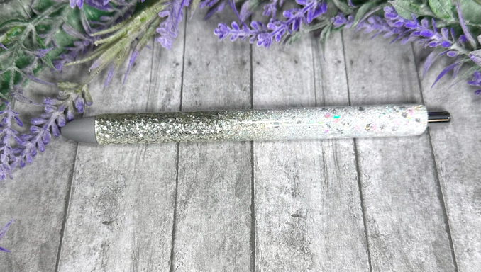 Handmade Ombre Silver and White glitter pen with free refill