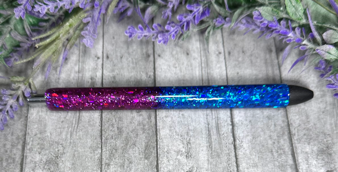 Handmade Ombre Dark pink and dark blue glitter pen with free refill