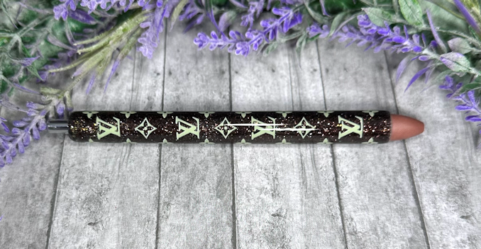 Handmade Louis Vuitton on brown glitter pen with free refill