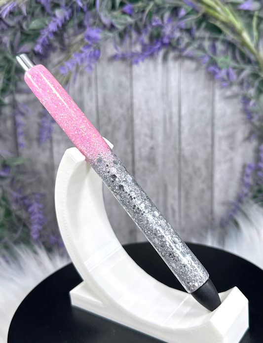 Handmade Ombre Pink and silver glitter pen with free refill