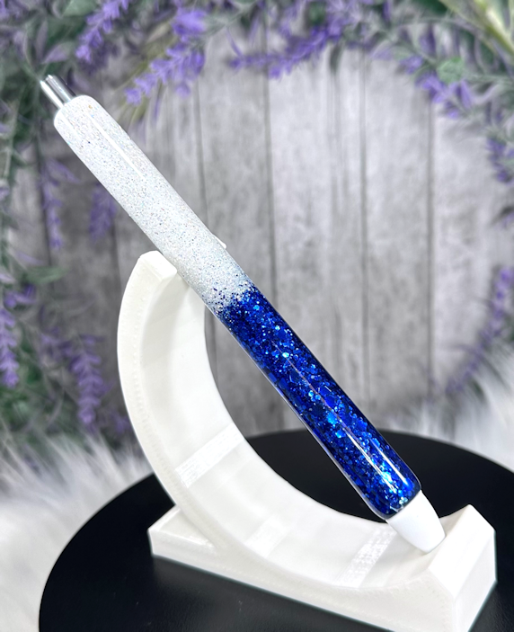 Handmade Ombre Navy Blue and White glitter pen with free refill