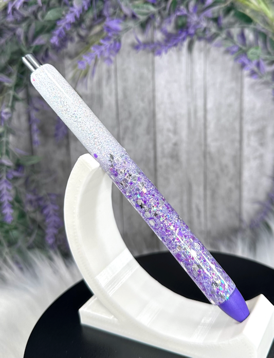 Handmade ombre Purple and White glitter pen with free refill