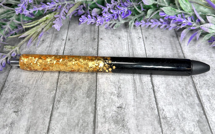 Handmade Ombre Black and Gold glitter pen with free refill
