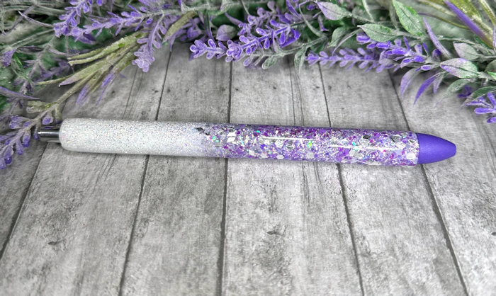 Handmade ombre Purple and White glitter pen with free refill