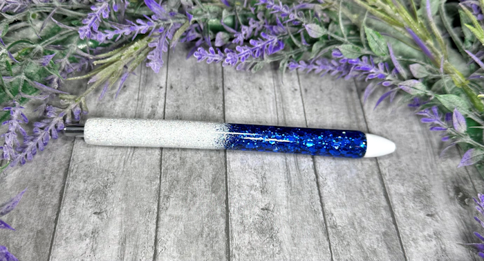 Handmade Ombre Navy Blue and White glitter pen with free refill