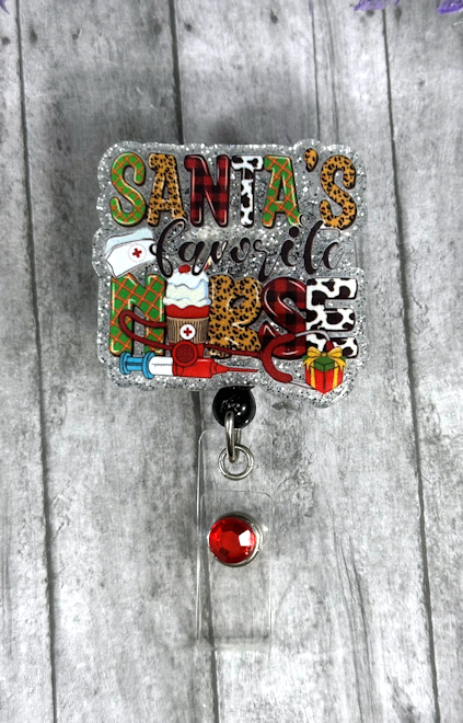 Handmade Santa's Favorite Nurse Badge Reel 4