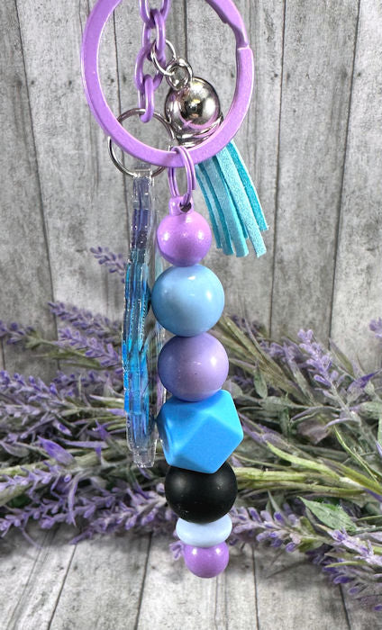 Handmade Beaded Aqua and Purple Christian Faith Easter Keychain With Clip and Keyring