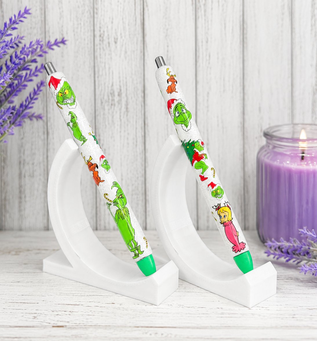Handmade Grinch and Friends wrap glitter pen with free refill