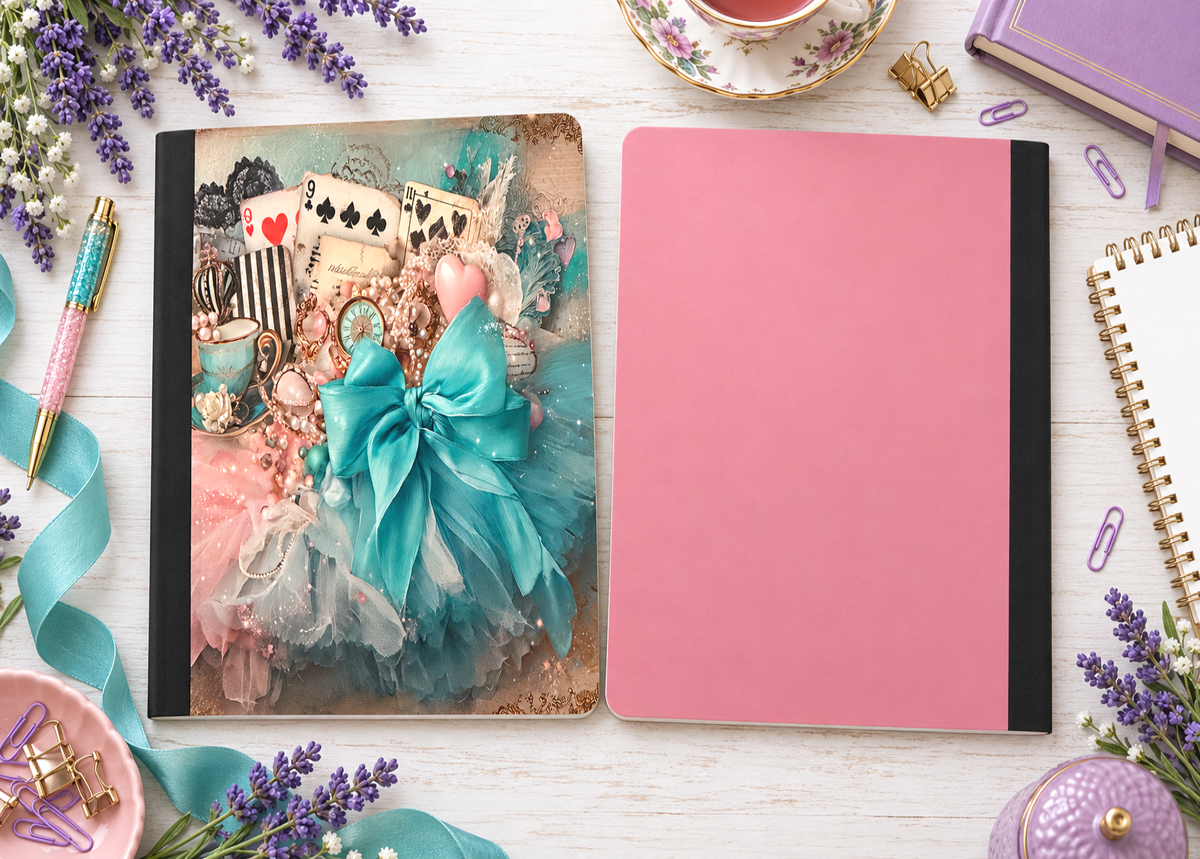 Decorative Vinyl Covered Composition Notebook Alice Playing Cards