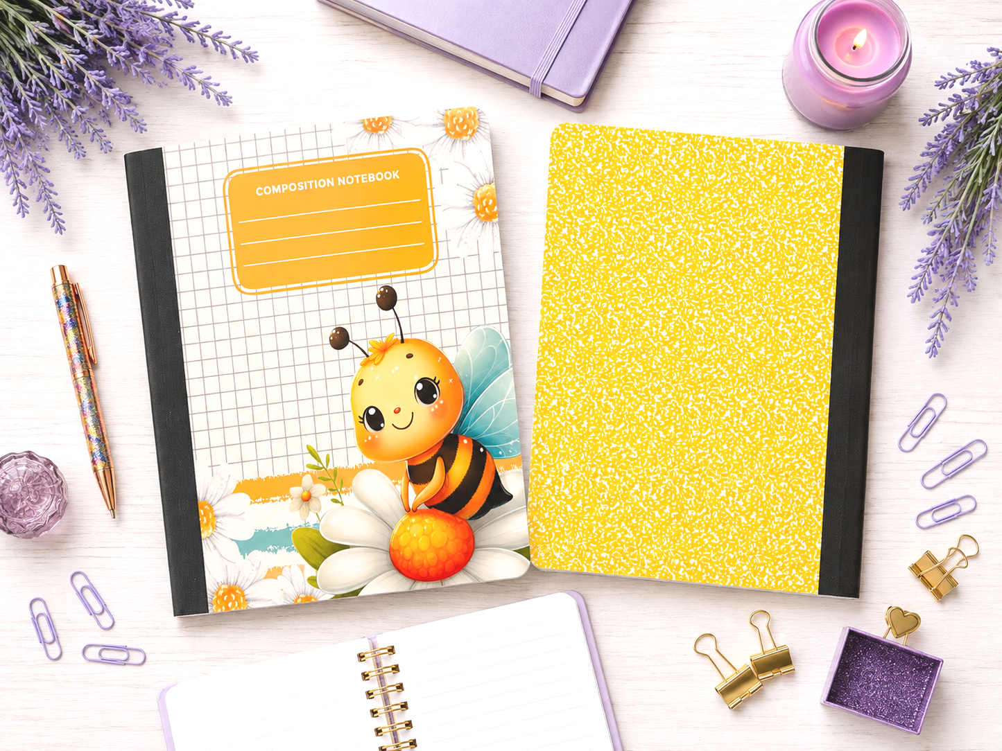 Decorative Vinyl Covered Composition Notebook Bee on Daisy 1