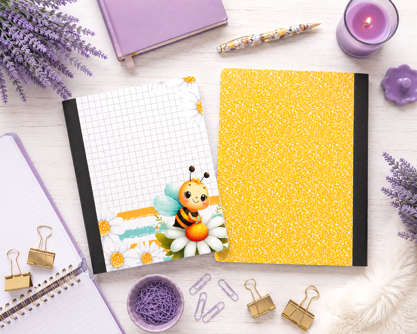 Decorative Vinyl Covered Composition Notebook Bee on Daisy 2