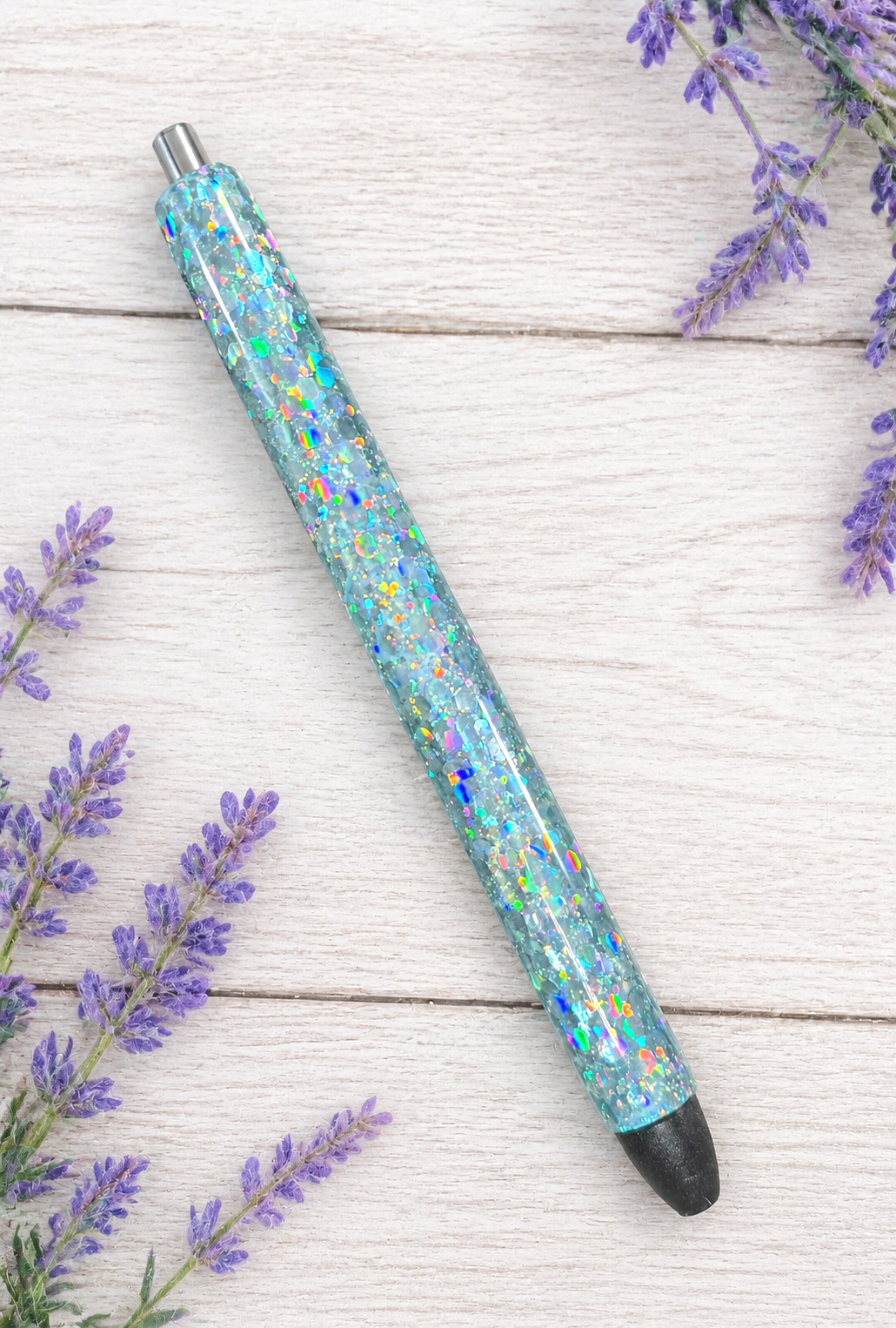 Handmade Aqua Holographic chunky glitter pen with free refill