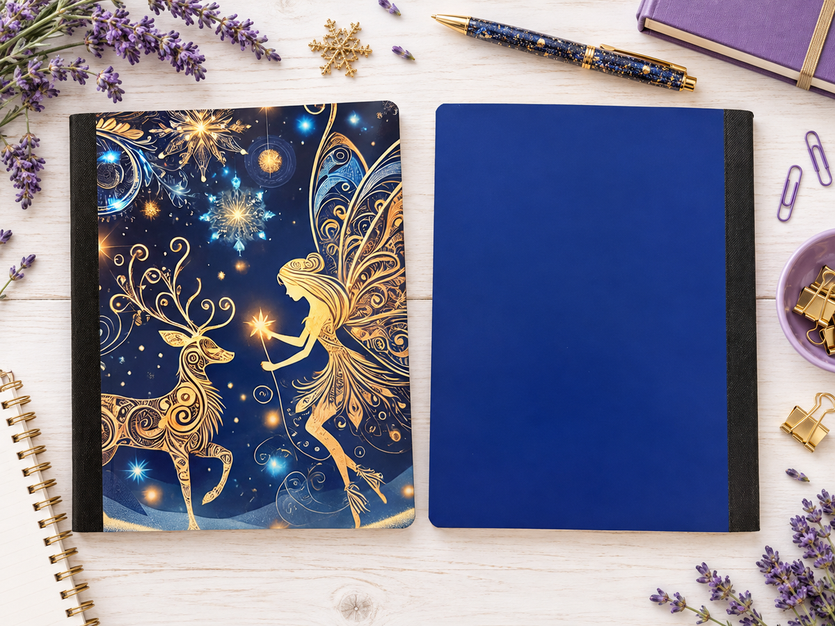 Decorative Vinyl Covered Composition Notebook Fairy and Reindeer 2