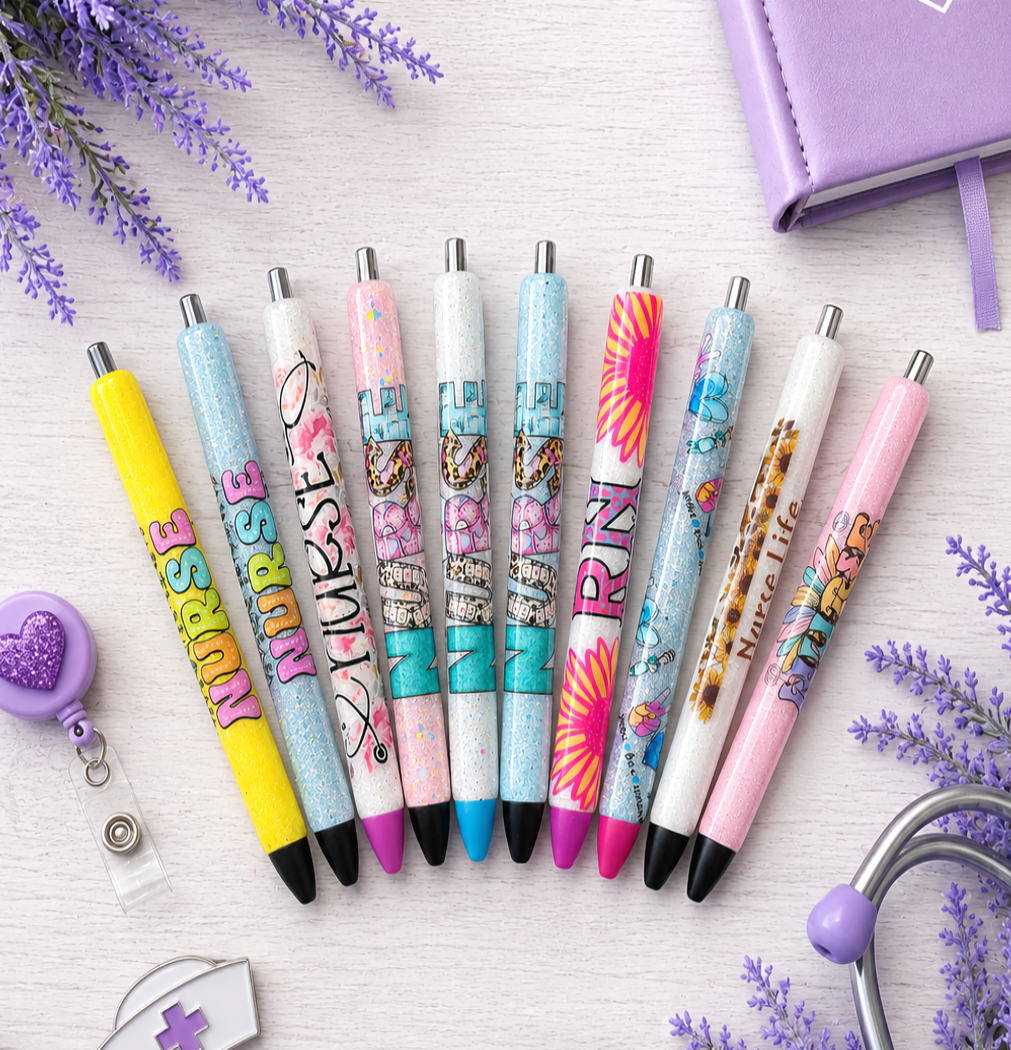 Handmade Bright Pink RN glitter pen with free refill