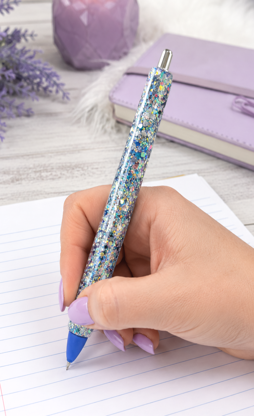 Handmade Blue Party Mix chunky glitter pen with free refill