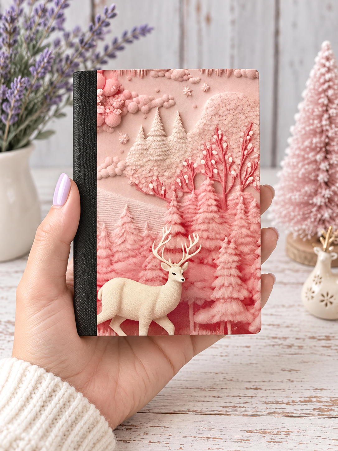 Decorative Vinyl Covered MINIATURE Composition Notebook Pink Winter