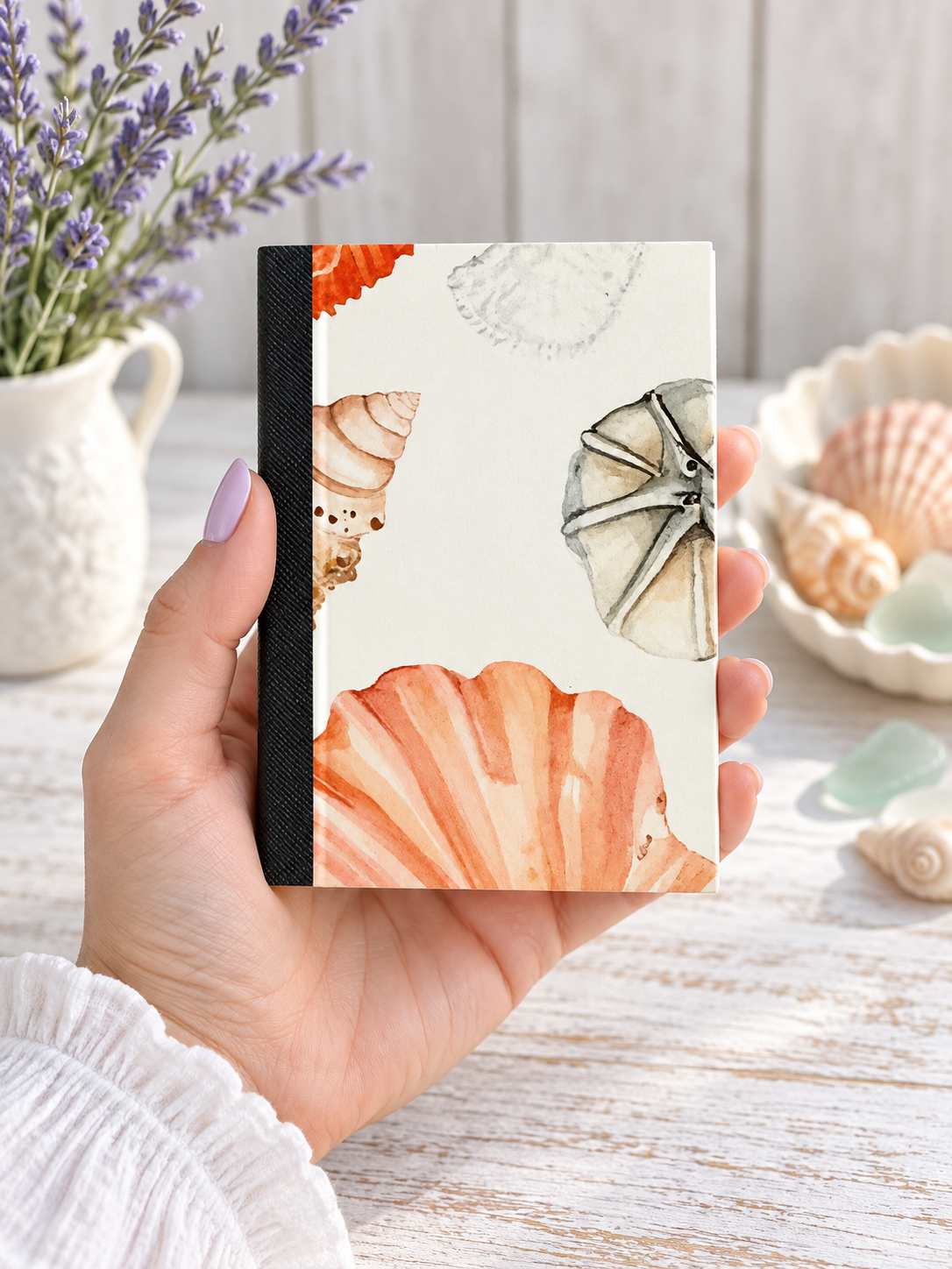 Decorative Vinyl Covered MINIATURE Composition Notebook Seashells