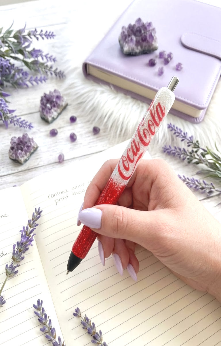Handmade Coca Cola glitter pen with free refill