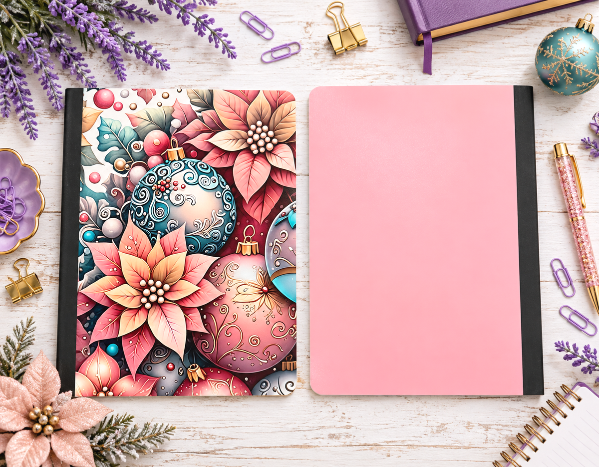 Decorative Vinyl Covered Composition Notebook Pink and Blue Ornaments