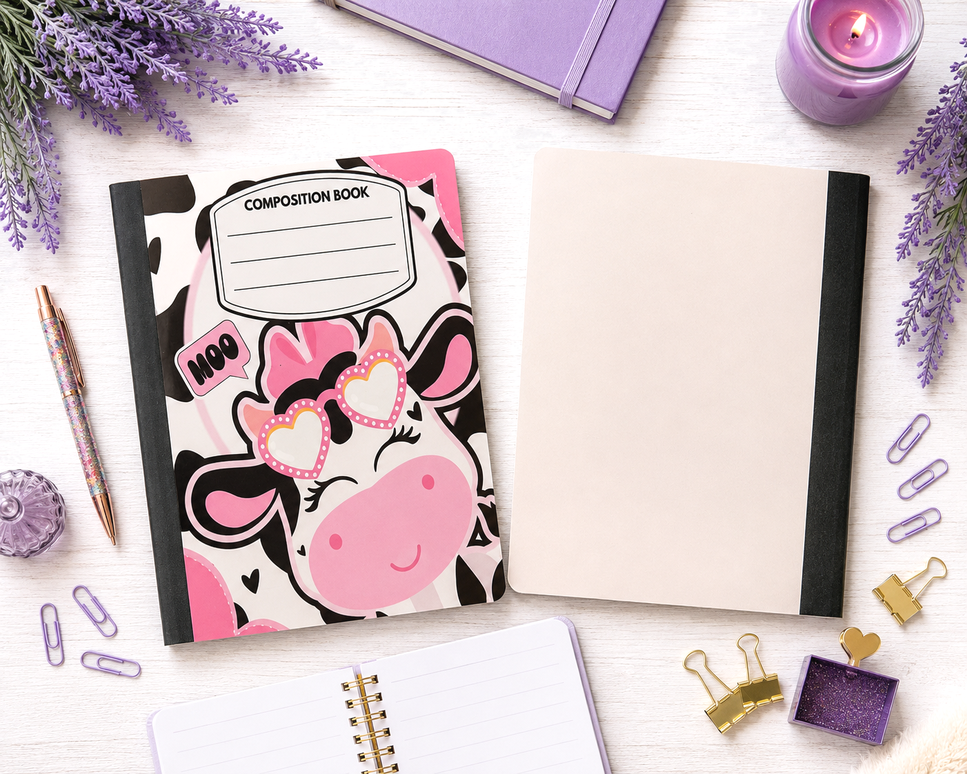 Decorative Vinyl Covered Composition Notebook Cute Cow