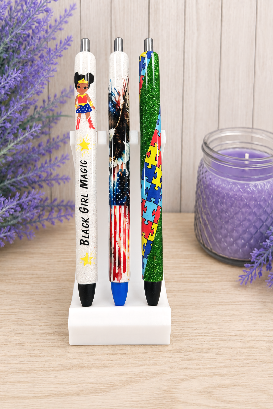 Handmade Autism Awareness glitter pen with free refill