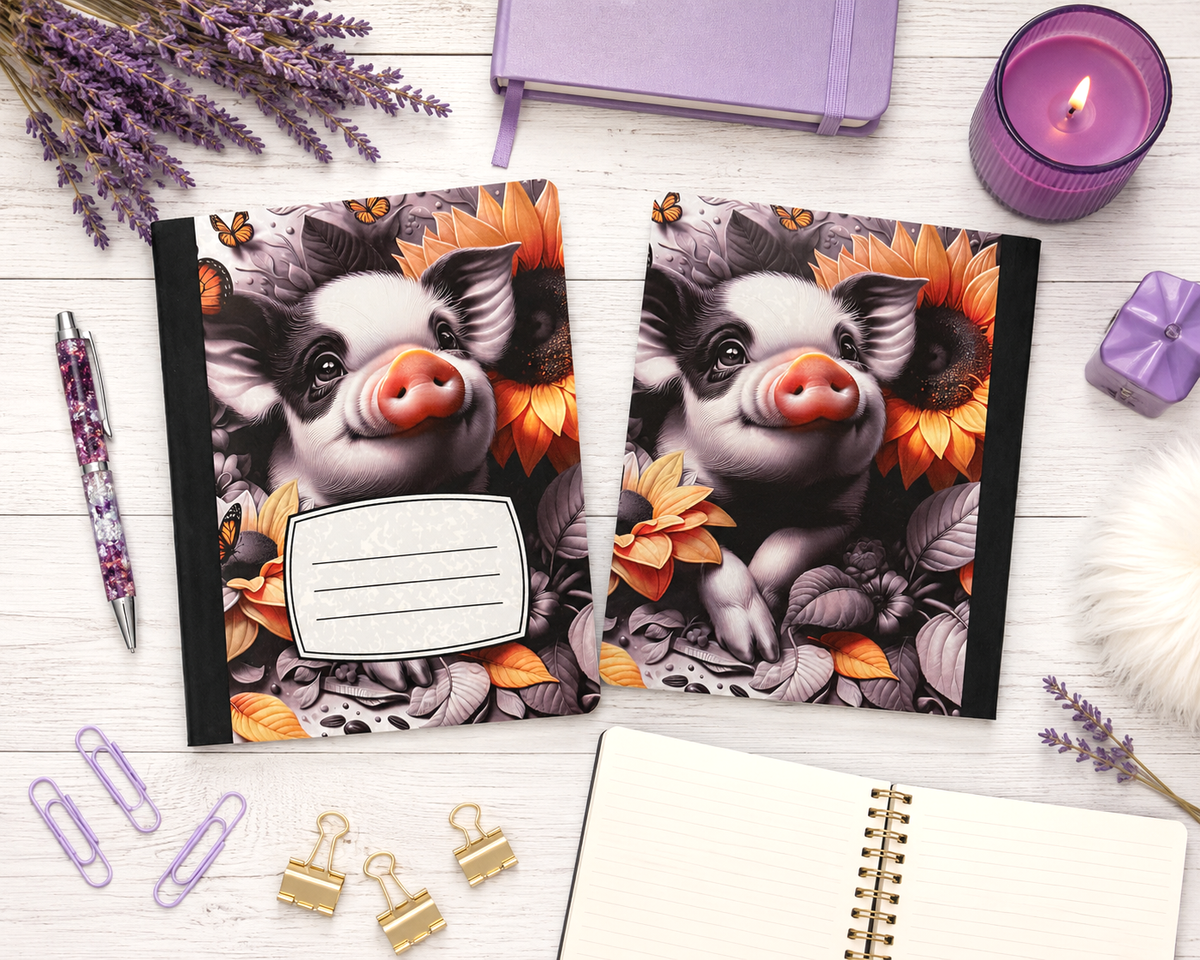 Decorative Vinyl Covered Composition Notebook Cute Pig