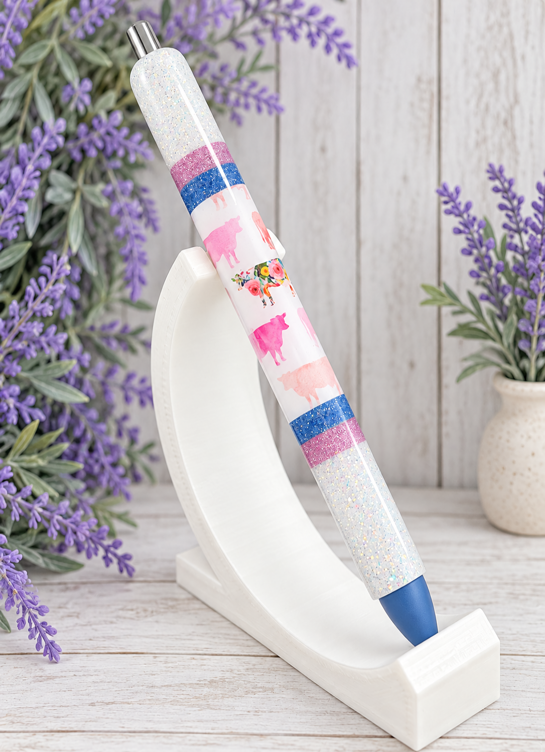Handmade Pretty Pink Cows glitter pen with free refill 1