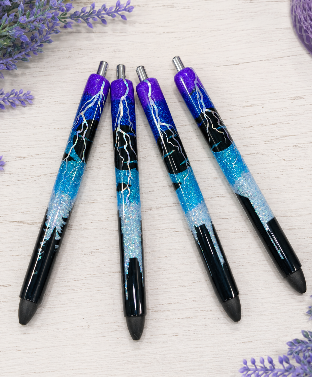 Handmade Cityscape Thunderstorm glitter pen with free refill 3