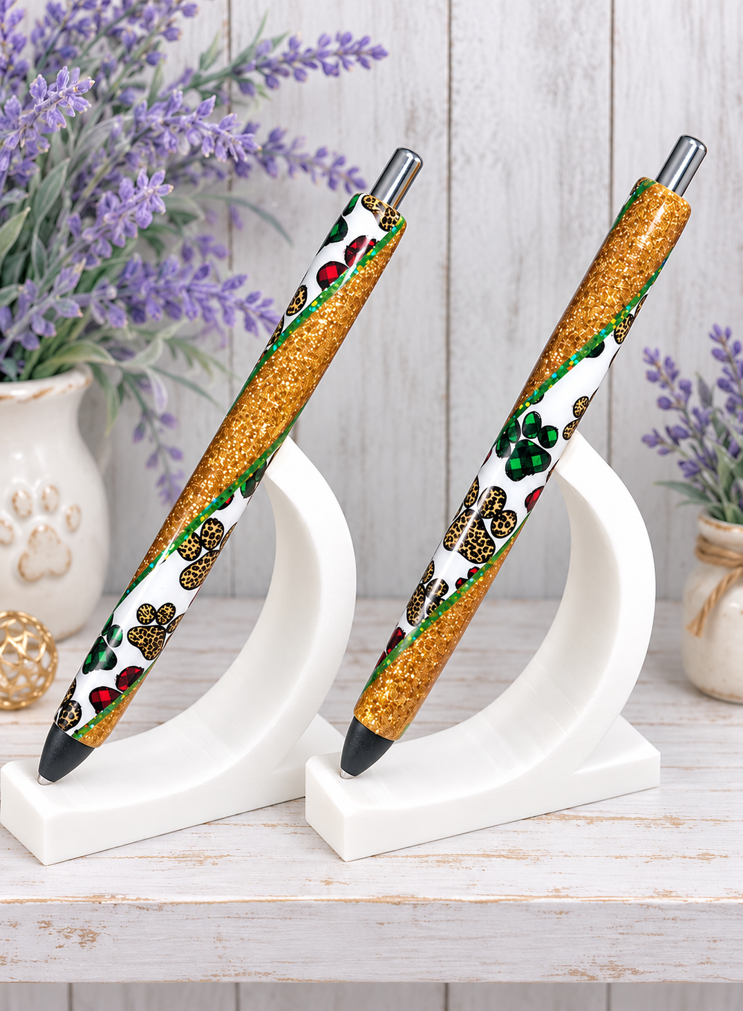 Handmade Christmas Paw Prints on gold glitter pen with free refill