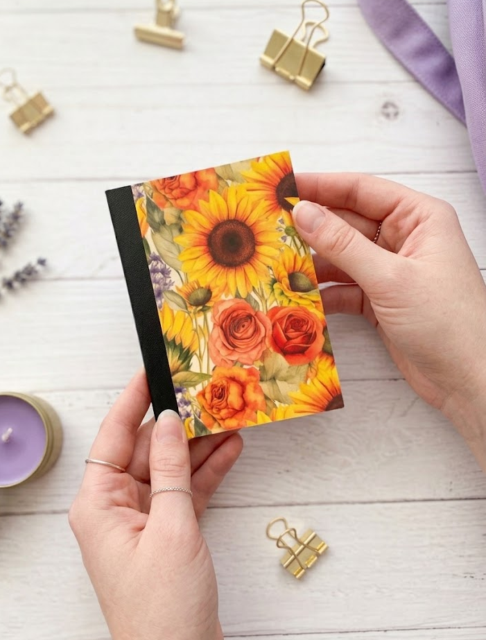 Decorative Vinyl Covered MINIATURE Composition Notebook Sunflowers B