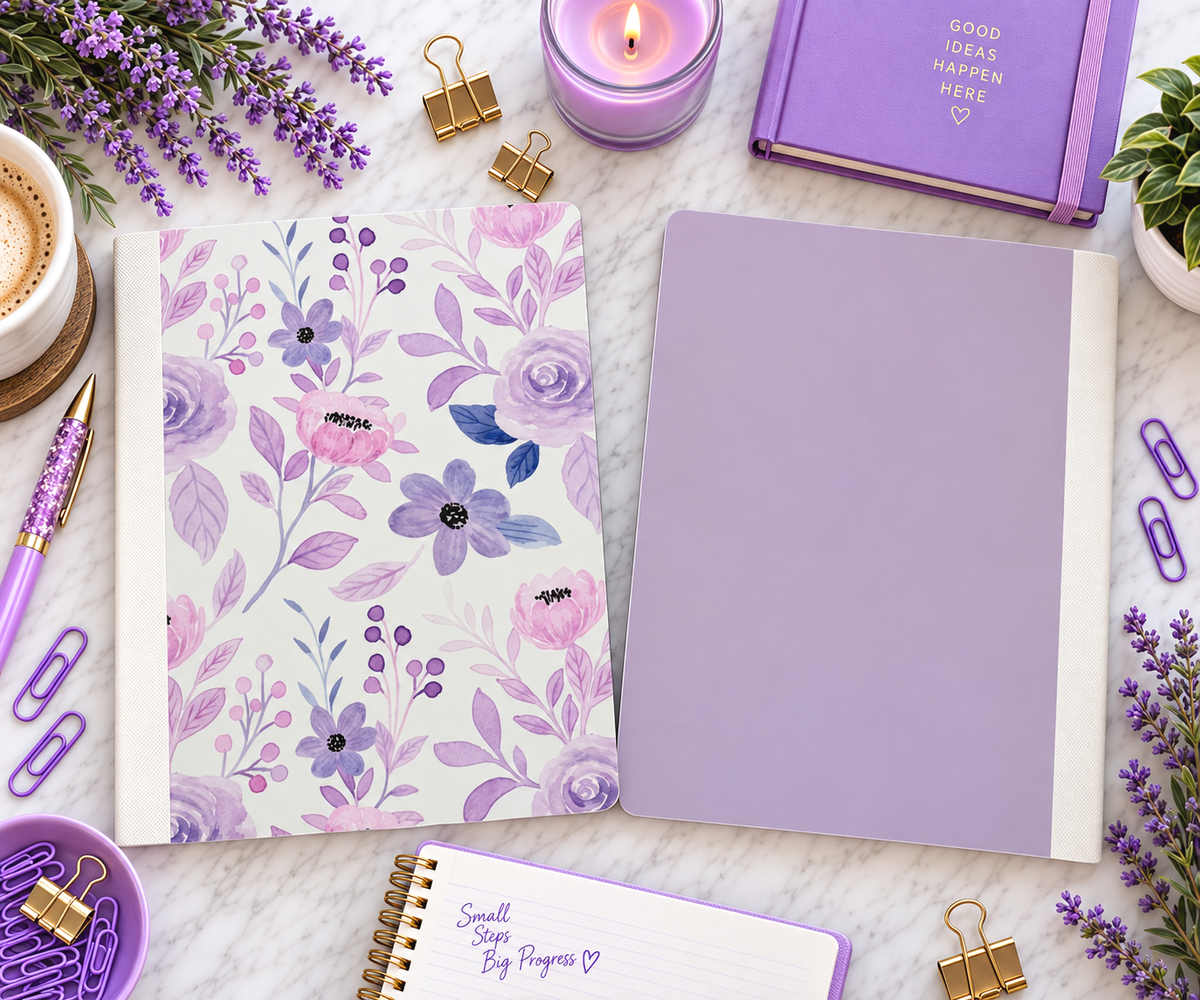Decorative Vinyl Covered Composition Notebook Lavender Flowers