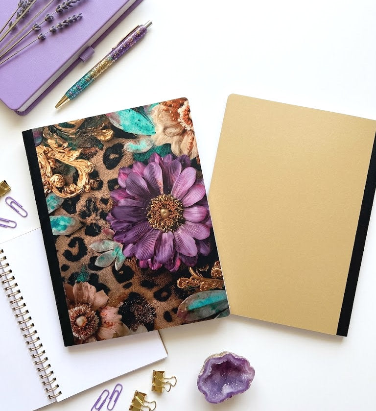 Decorative Vinyl Covered Composition Notebook Purple Flowers