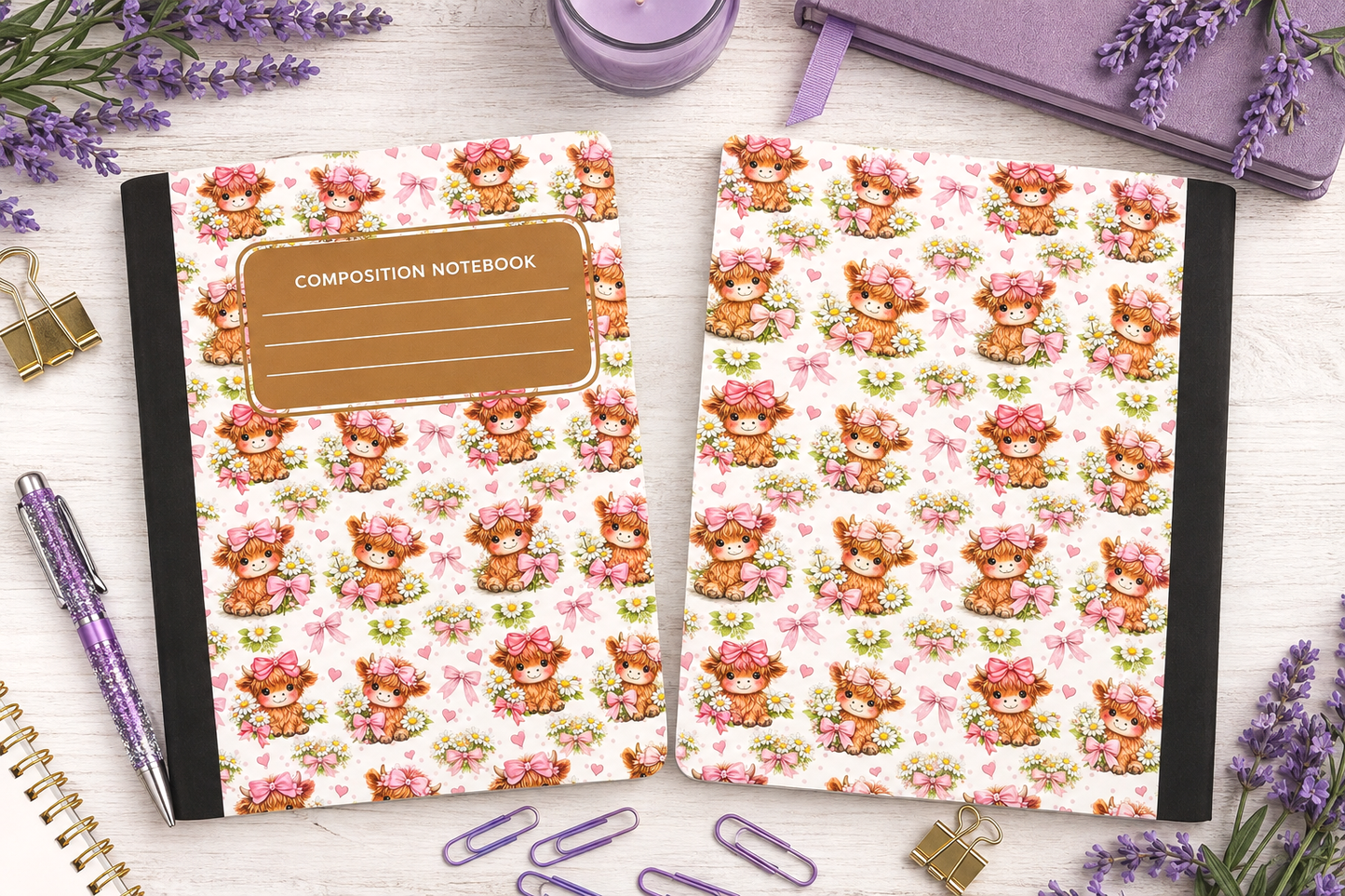 Decorative Vinyl Covered Composition Notebook Baby Highland Cows