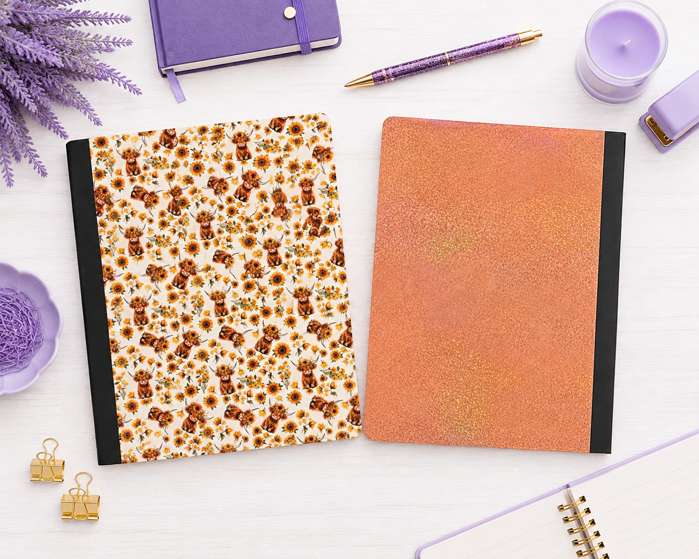 Decorative Vinyl Covered Composition Notebook Highland Cows 4a